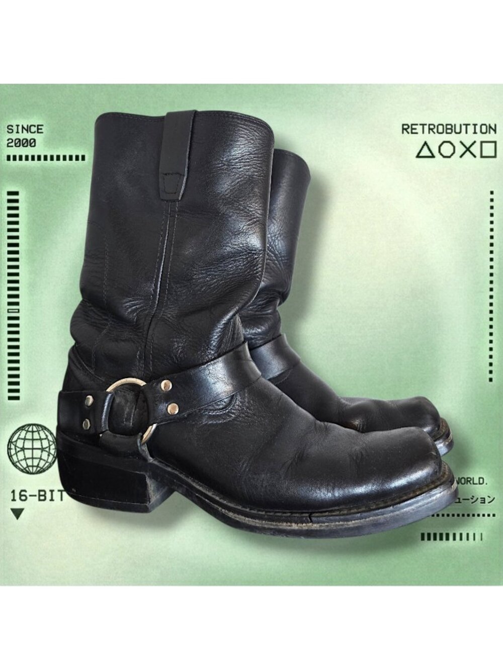 Durango Harness Square Toe Biker Leather Boot Black Size 8.5 US Men’s